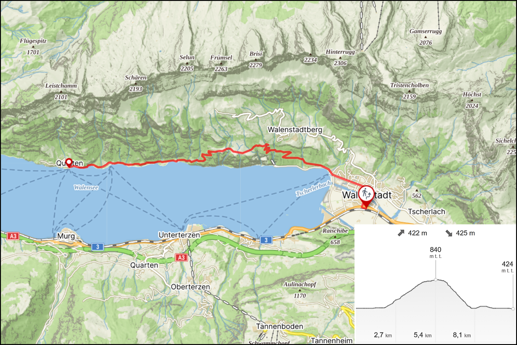 A geotúra útvonala a monumentális Churfirsten lábánál